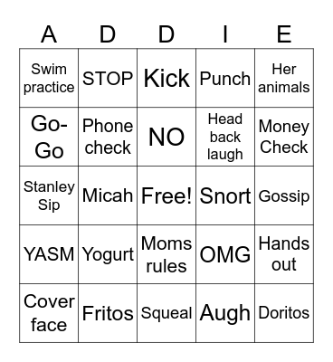 Addie Bingo Board Bingo Card