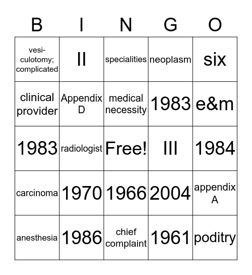 CPT BINGO Card