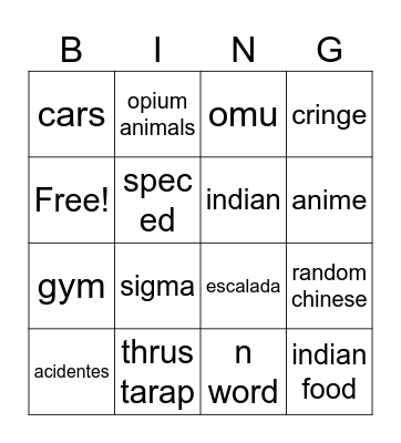 Untitled Bingo Card