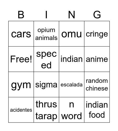 Untitled Bingo Card