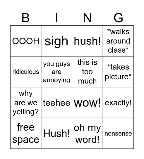 Triston Bingo Card