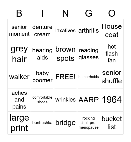 Old Age Bingo Card