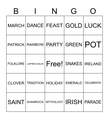 St Patrick's Day Bingo Card