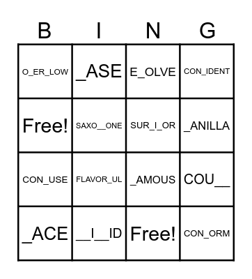 F vs V SOUNDS Bingo Card