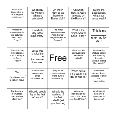 Holy Week Bingo Card