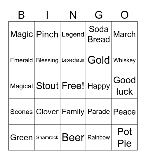 St Paddy's Day Bingo Card