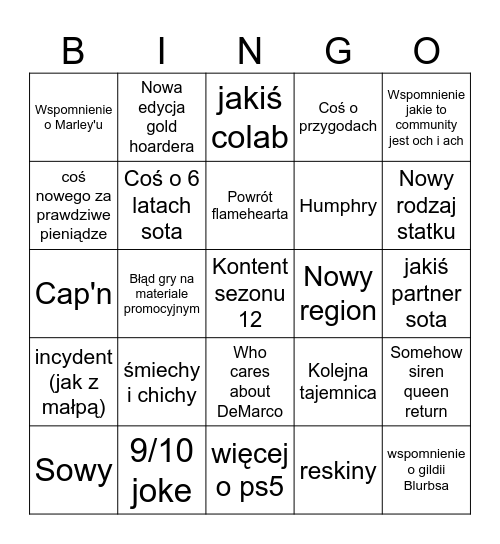 sot previev event bingo pl version Bingo Card