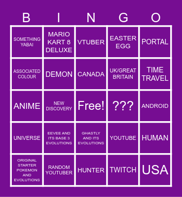 INFINITE BINGO Card