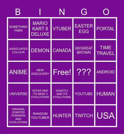 INFINITE BINGO Card