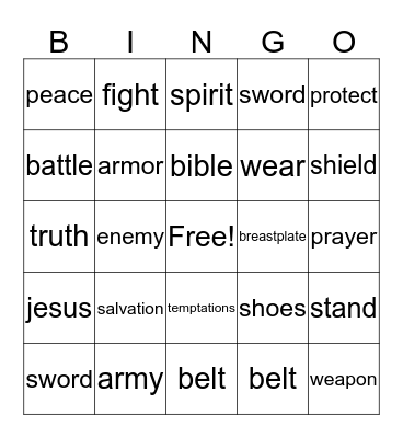 Armor of God Bingo Card