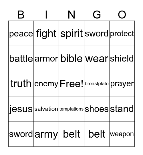 Armor of God Bingo Card