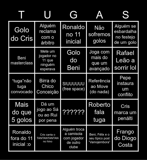 TUGA BINGO (versão futebol) Bingo Card