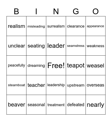 Multisyllabic ea says e BINGO Card