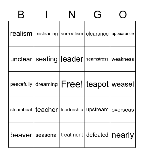 Multisyllabic ea says e BINGO Card