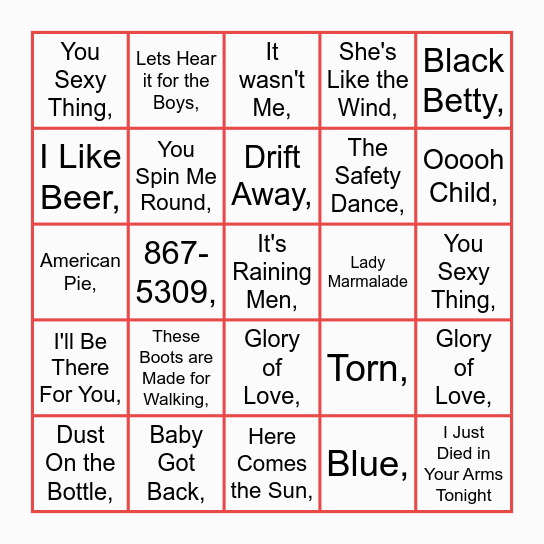 ONE HIT WONDERS Bingo Card