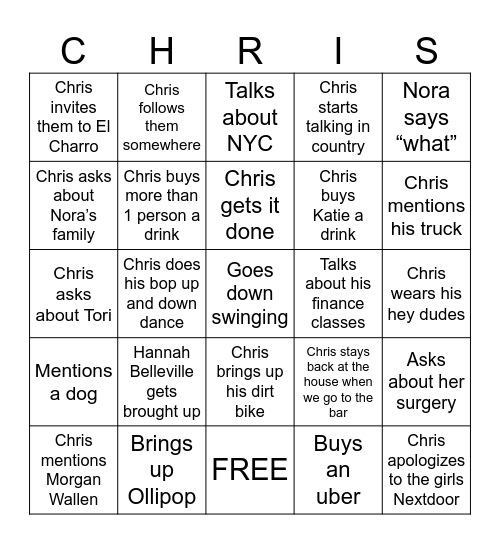 Crizz Bingo Card
