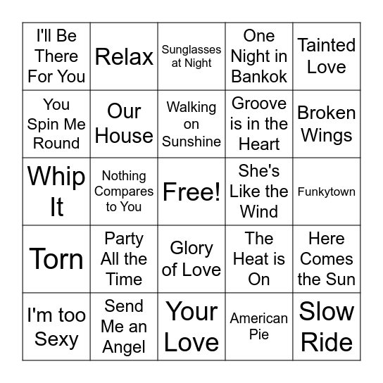 ONE HIT WONDERS Bingo Card