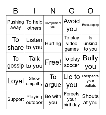 Friendship Bingo Card