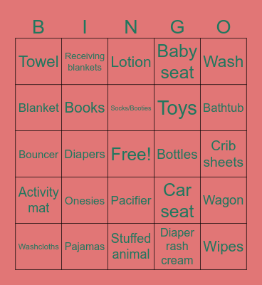 Breanna’s Baby Shower Bingo Card