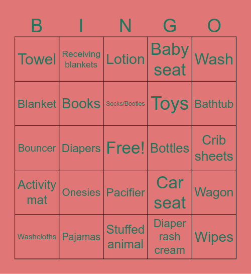 Breanna’s Baby Shower Bingo Card