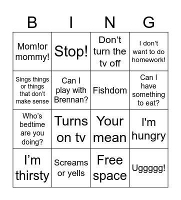 Auggie bingo Card