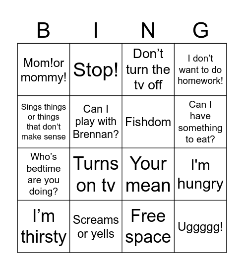 Auggie bingo Card