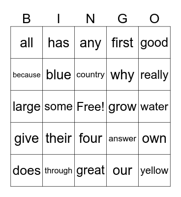 1st grade irregular words Mclass Bingo Card