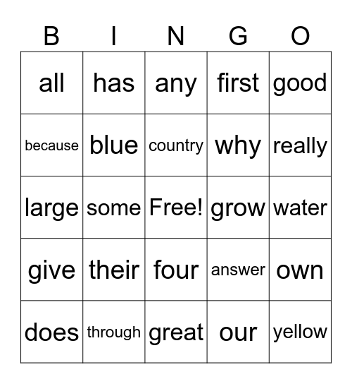 1st grade irregular words Mclass Bingo Card