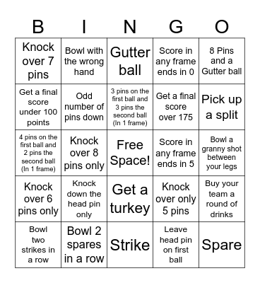 WCS Bowling Bingo-Adult Bingo Card