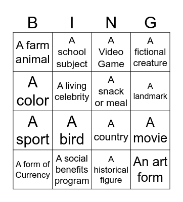 Untitled Bingo Card