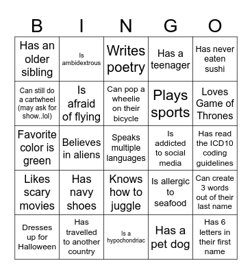We have something in common Bingo Card