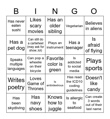 We have something in common Bingo Card