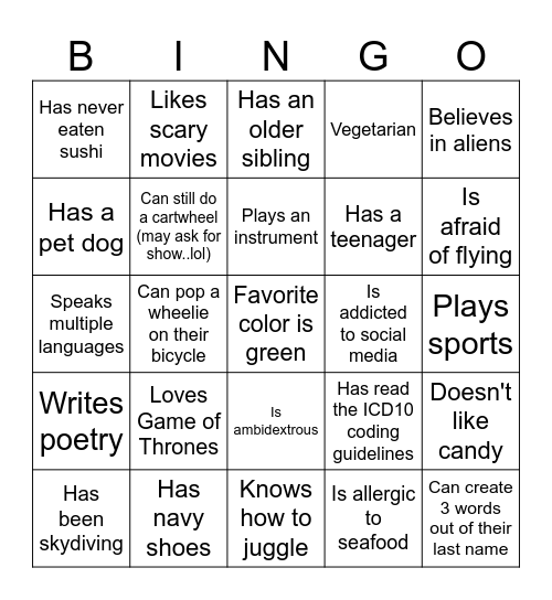 We have something in common Bingo Card