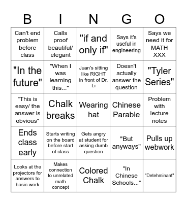 Dr. Li Bingo Card