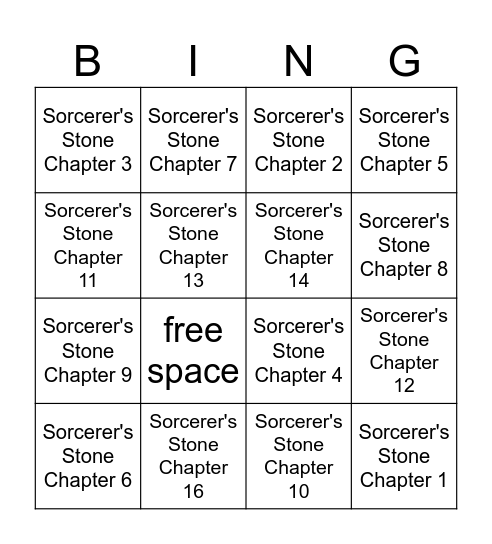Harry Potter Sorcerer's Stone Chapter Bingo Card
