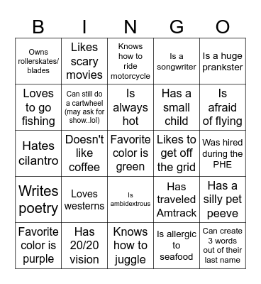 We have something in common Bingo Card