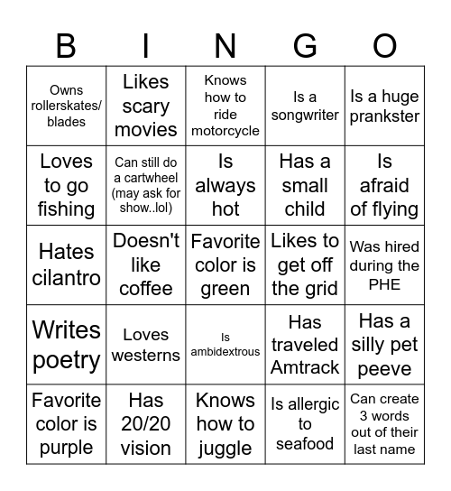 We have something in common Bingo Card