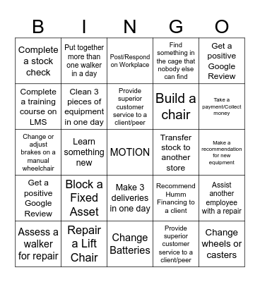 Service/Warehouse Bingo Card