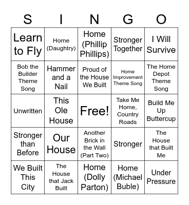 Team Singo! Bingo Card