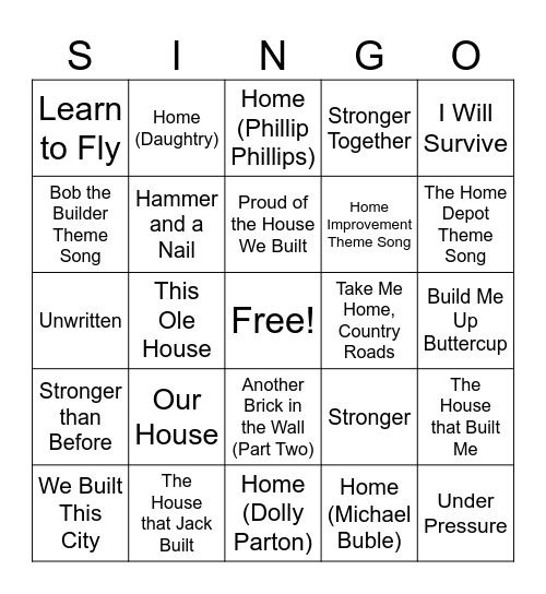 Team Singo! Bingo Card