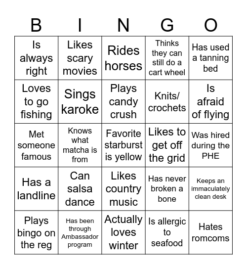We have something in common Bingo Card