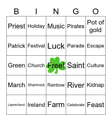 Saint Patrick's Day Bingo Card