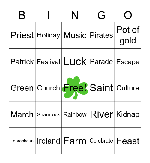 Saint Patrick's Day Bingo Card