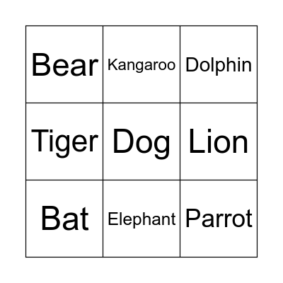 Animals Bingo Card