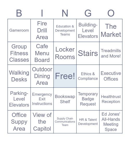 New Hire Business Orientation Bingo Card