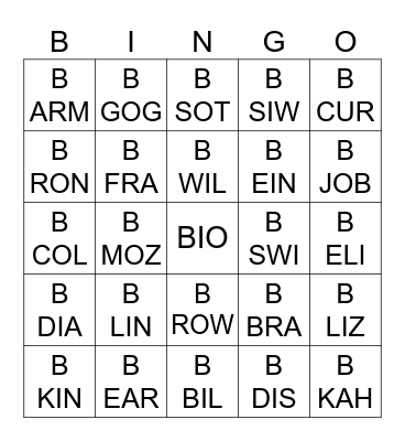 Biography Bingo Card