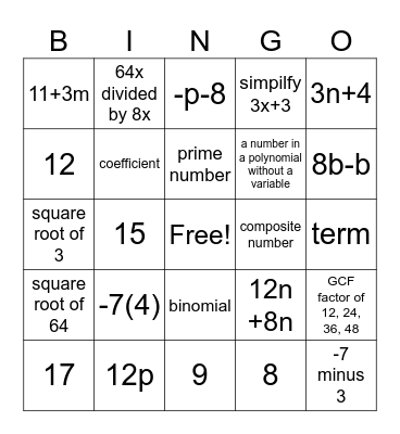 Polynomial Bingo Card