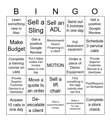 Sales/Admin Bingo Card