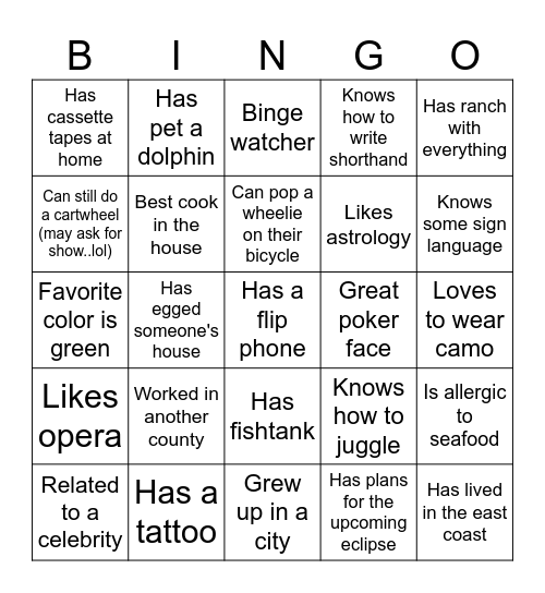 We have something in common Bingo Card