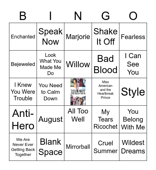 Taylor Swift Eras Tour Bingo Card